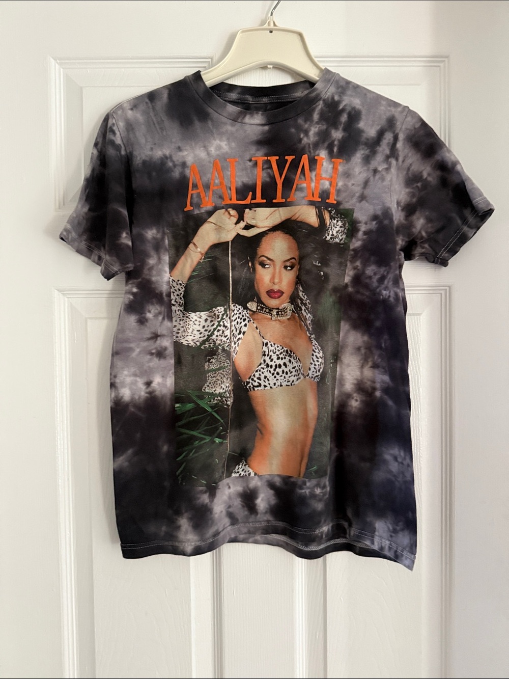 Ripple Junction Aaliyah Tie-Dye Tee in Black, Gray with Orange Logo